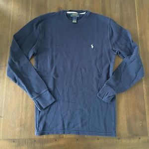 Polo Ralph Lauren small S soft waffle knit thermal long sleeve shirt navy blue
